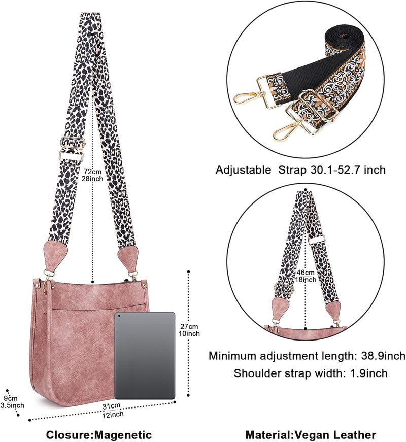 HKCLUF Crossbody Bags for Women Trendy Vegan Leather Hobo Handbags With 2PCS Adjustable Guitar Strap Shoulder Bucket Bags - Image 4